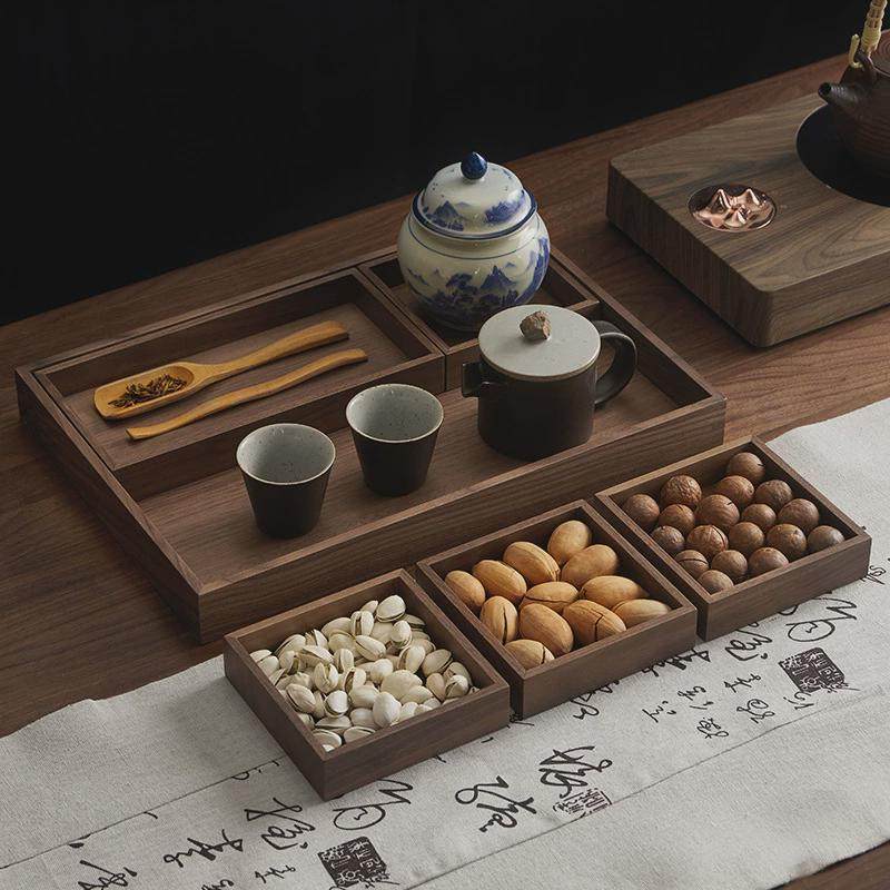 黑胡桃实木托盘日式长方形茶盘木质托盘家用茶水杯水具托盘六件套,淘宝优惠券,粉丝福利购,淘宝优惠卷