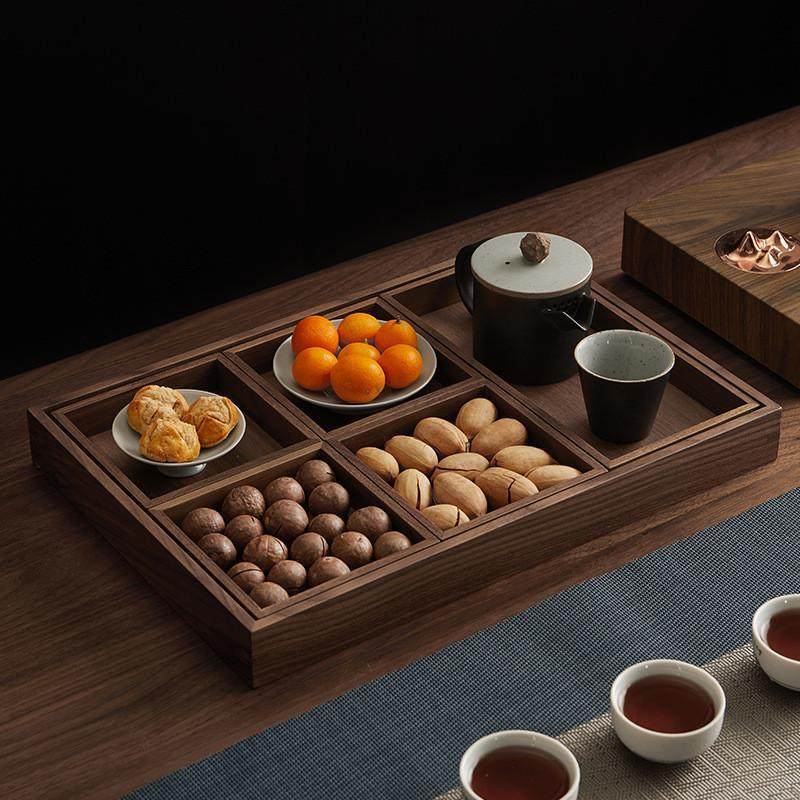 黑胡桃实木托盘日式长方形茶盘木质托盘家用茶水杯水具托盘六件套,淘宝优惠券,粉丝福利购,淘宝优惠卷