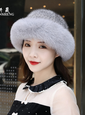 户外妍晟渔夫帽女狐狸毛休闲冬