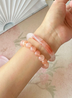 天然金丝玉桃花酿手串手镯套装