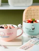 Large Capacity Mark Cup With Cover Spoon Cup Cute Teenage Girl Home Ceramic Milk Oatmeal Breakfast Cup Can Microwave
