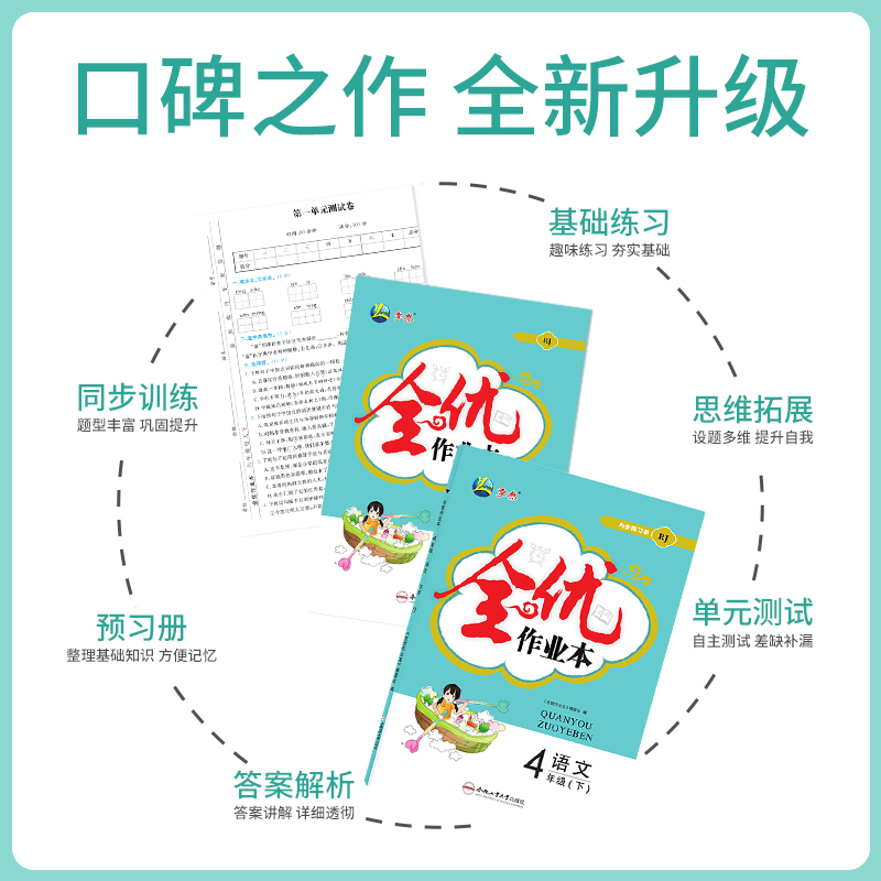 2024季然全优作业本小学四年级下册语文/数学/英语内含预习册+试卷+参考答案人教苏教北师译林同步练习课后作业合肥工业大学出版社-图1