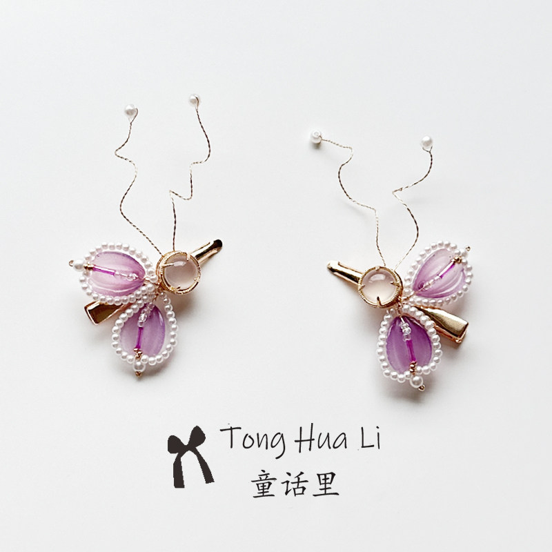 【晓梦】紫色琉璃花瓣蝴蝶原创设计儿童汉服古风手工头饰发夹对夹,淘宝优惠券,粉丝福利购,淘宝优惠卷