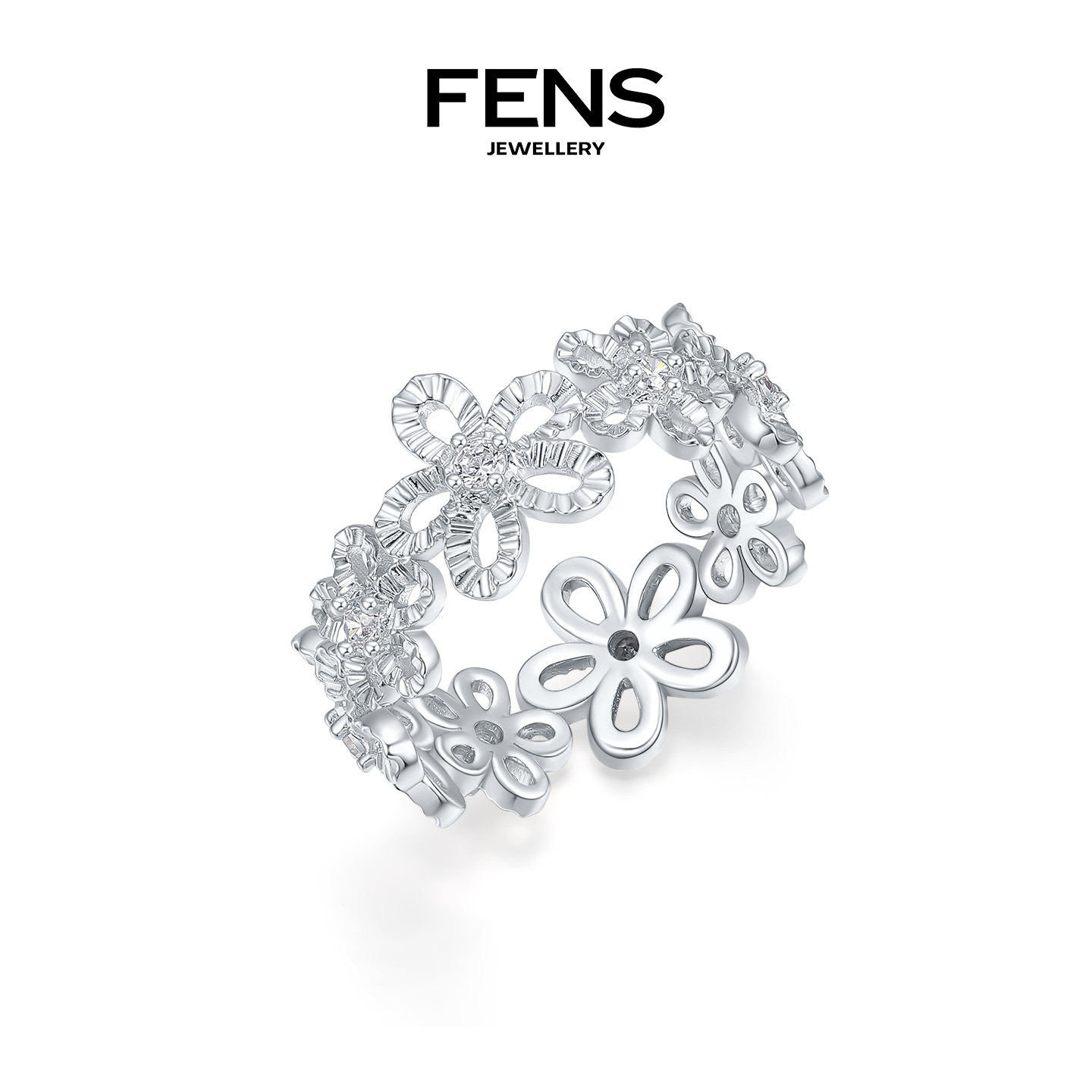 FENS珠宝 浮光织境系列花间叠序戒指女复古立体镶嵌锆石指环手饰,淘宝优惠券,粉丝福利购,淘宝优惠卷