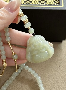 天然和田玉佛公吊坠项链母亲节