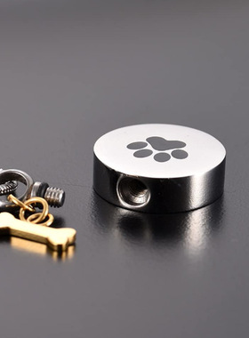 百年家事殡葬厂家圆形狗爪配小骨头宠物骨灰盒不锈钢项链吊坠香水