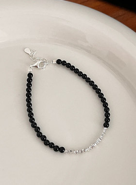 925银黑玛瑙碎银几两个性项链