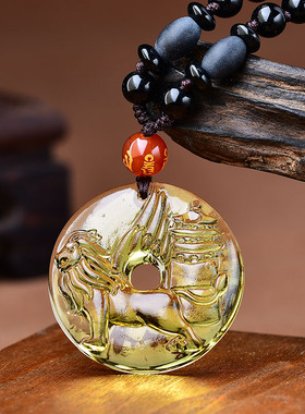 淘运开阁吉狮赐桃黄水晶吊坠2026属猴吉祥佩戴男女生肖猴礼物项链