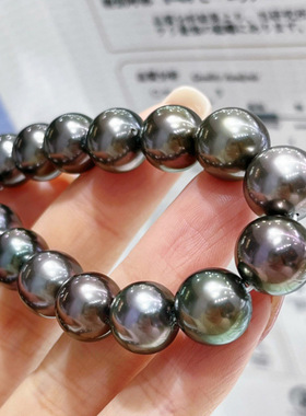 紫心绿衣大溪地真科研孔雀绿项链!油亮墨绿项链8-12M