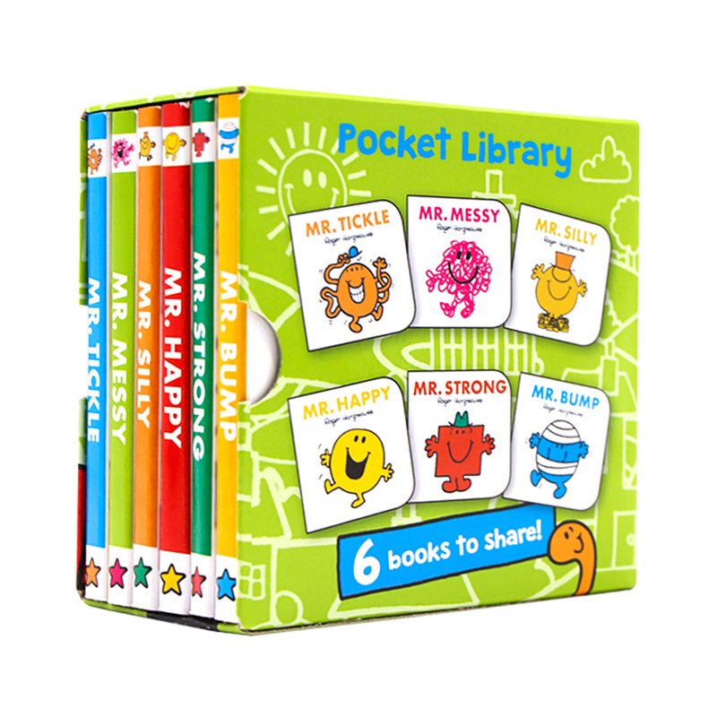 奇先生手掌书盒装6册英文原版绘本 Mr Men Pocket Library奇先生妙小姐系列小小手掌书纸板书英文版幼儿英语启蒙动画片绘本-图0