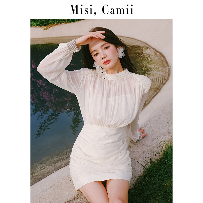 【唐诗逸同款】Misi,Camii2023春夏款新品女装袖口泡泡袖连衣裙 - 图1