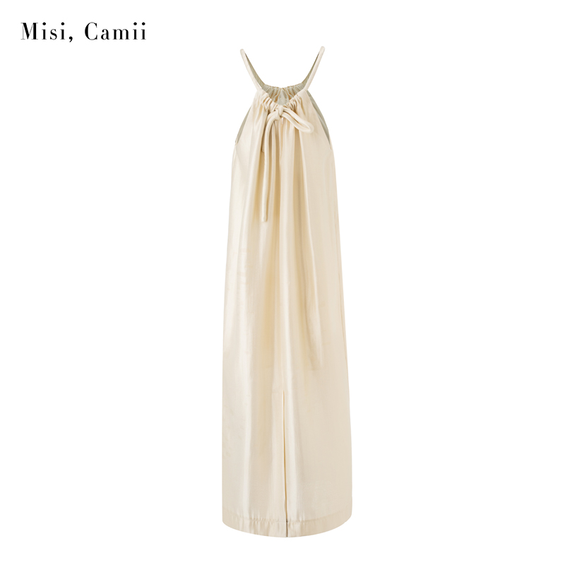 Misi.Camii2024春夏季新款女士针织挂脖宽松长款连衣裙优雅气质-图2
