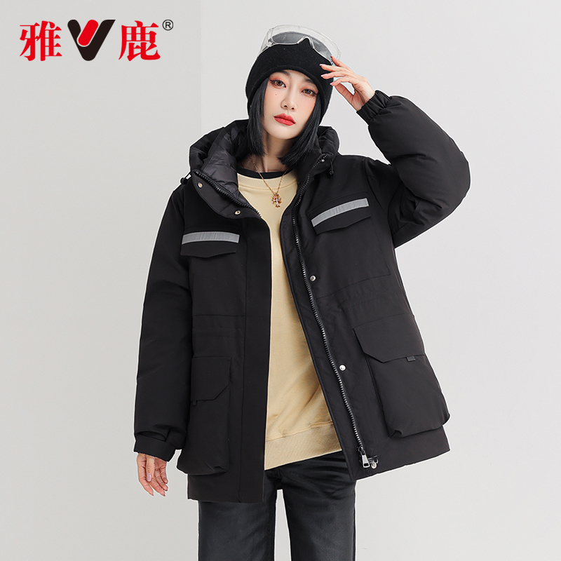雅鹿 年冬季新款情侣款羽绒服收腰时尚黑色派克服工装风外套潮 2021 雅鹿 年冬季新款情侣款羽绒服收腰时尚黑色派克服工装风外套潮 2021