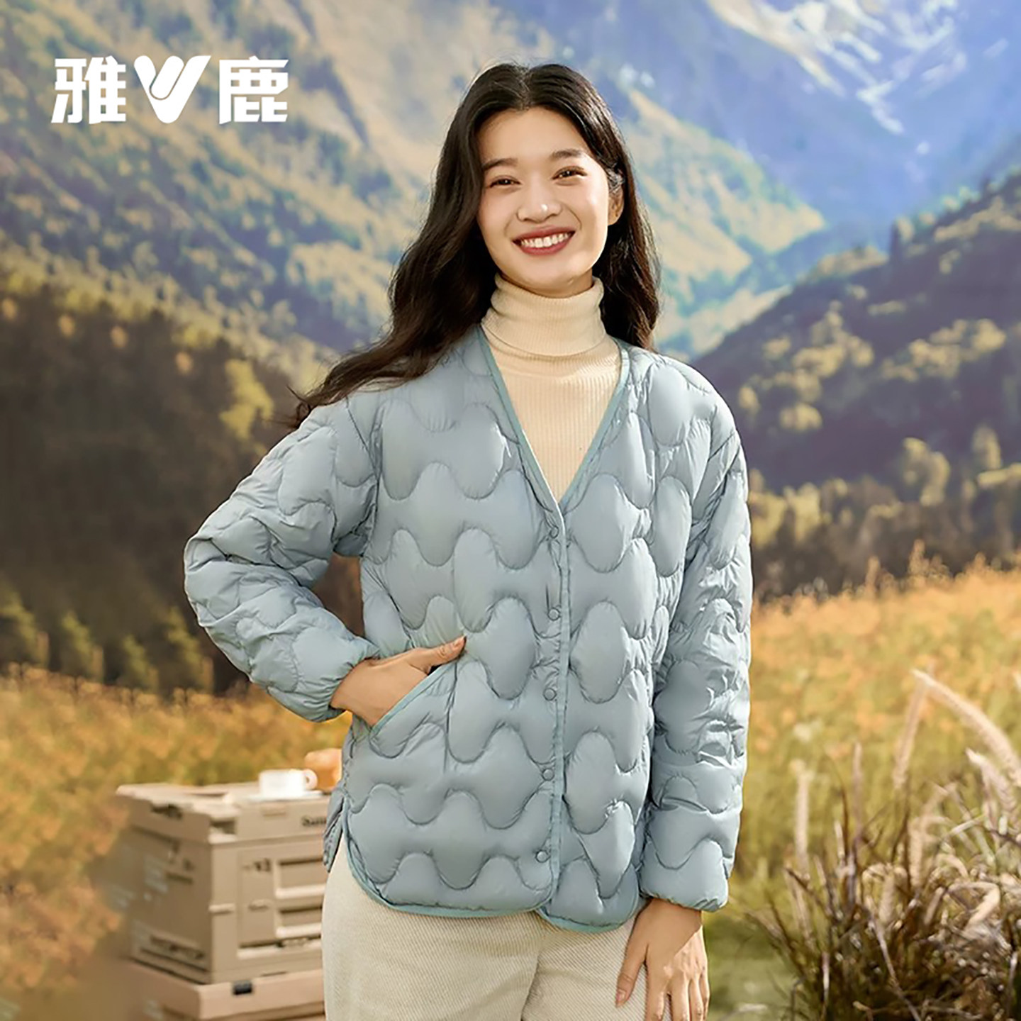 雅鹿官方轻薄款羽绒服女2026新款短款V领羽绒内胆轻暖内搭外套 搭外实拍商品图