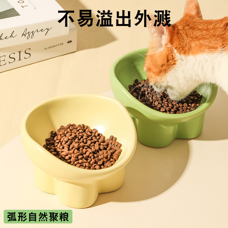 猫碗陶瓷猫粮碗狗碗食盆猫咪饭碗大口径水碗斜口碗防打翻宠物用品-图0