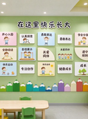 在这里快乐长大 3D 立体墙贴幼儿园班级环创卡通成长主题墙面装饰