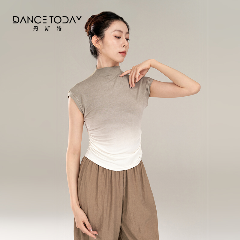 dancetoday现代舞蹈服女2024夏季渐变短袖上衣练功服形体训练服-图2