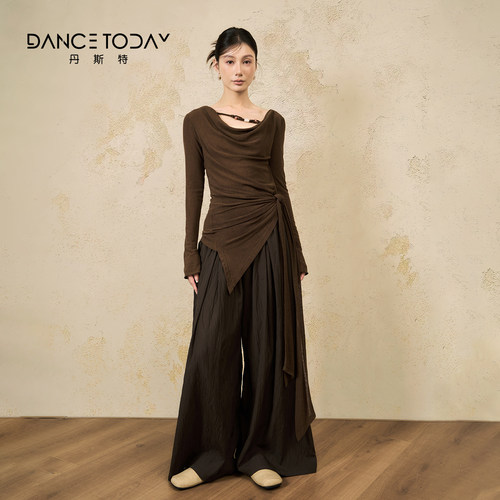 DanceToday现代舞蹈练功服女春季新款收腰绑带长袖上衣日常形体服 - 图3