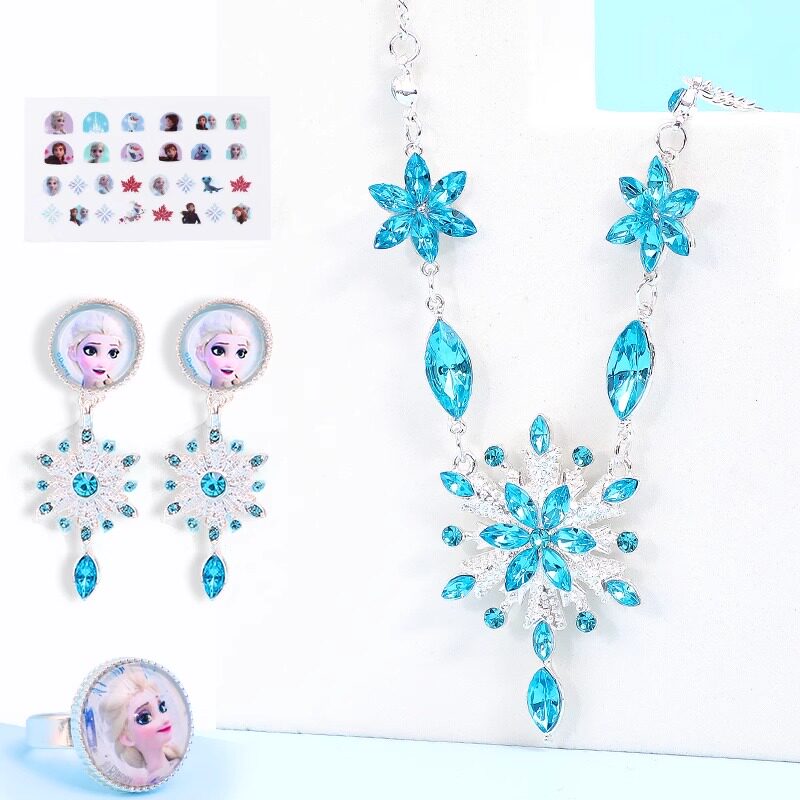 Disney Necklace Children's Ring Jewelry Set Elsa