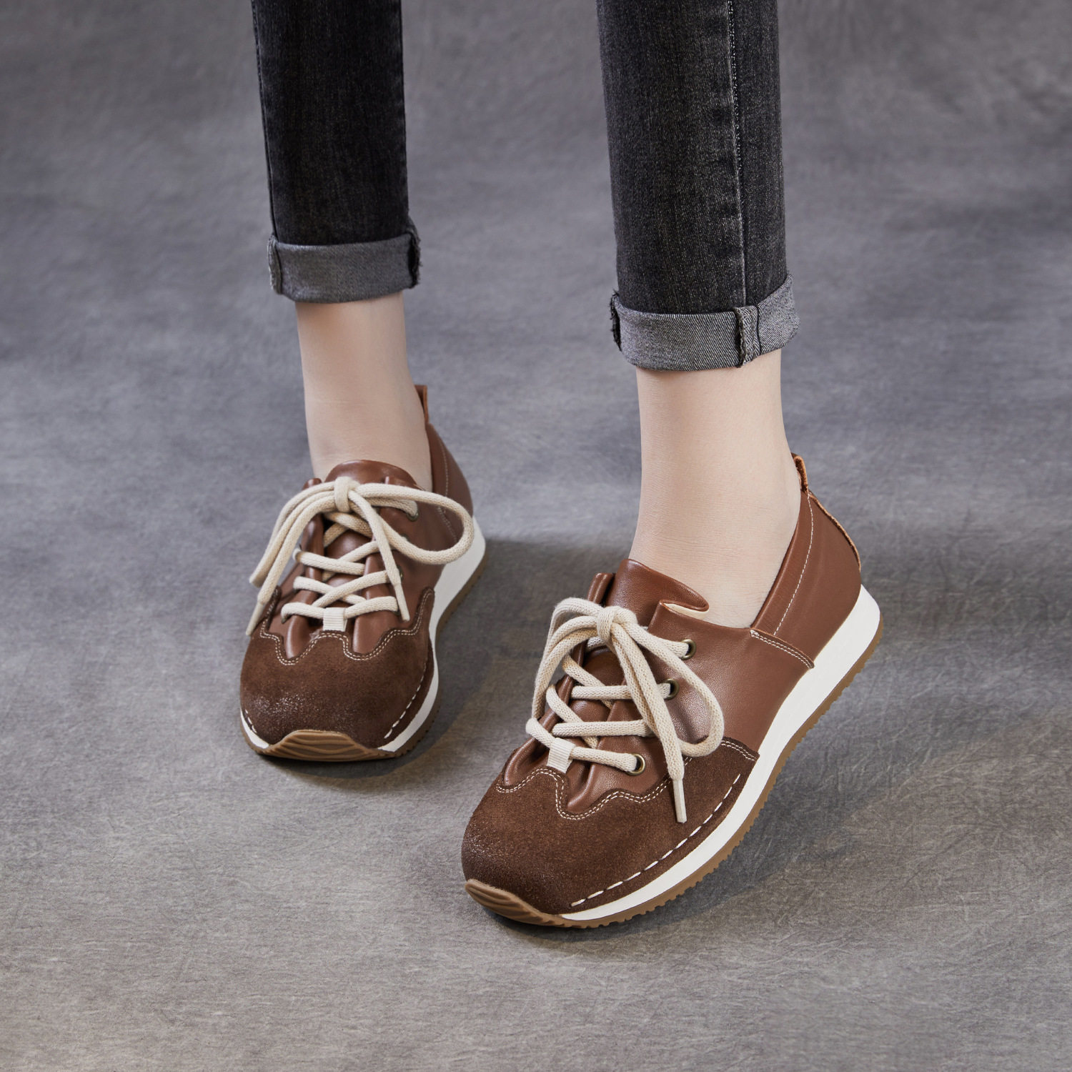 真皮德训鞋女鞋复古运动休闲鞋2026春季新款爆款系带平底百搭单鞋,淘宝优惠券,粉丝福利购,淘宝优惠卷
