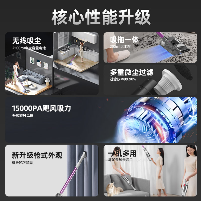 美国小猪无线吸尘器家用大吸力吸拖一体机手持式强力宠物猫毛除螨