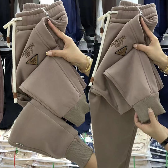 冬季新款加绒小脚休闲裤女韩版显瘦束脚哈伦裤保暖高腰运动裤