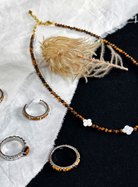 ZIVGREY虎眼石四叶草贝母项链