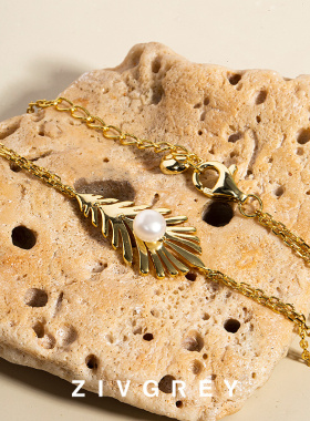 zivgrey纯银树叶手链天然珍珠