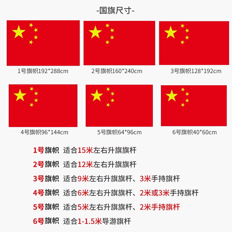 中国国旗1号2号3号4号5号6号 户外纳米防水红旗五星红旗旗子装饰标准大号户外广告定制加厚大红旗杆旗帜 - 图1