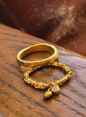 纯银古法沙金锁链泡泡钻素圈戒指