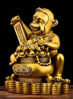 猴送福摆件生肖铜聚宝盆猴金猴猴子客厅办公室店铺桌面装饰厂家