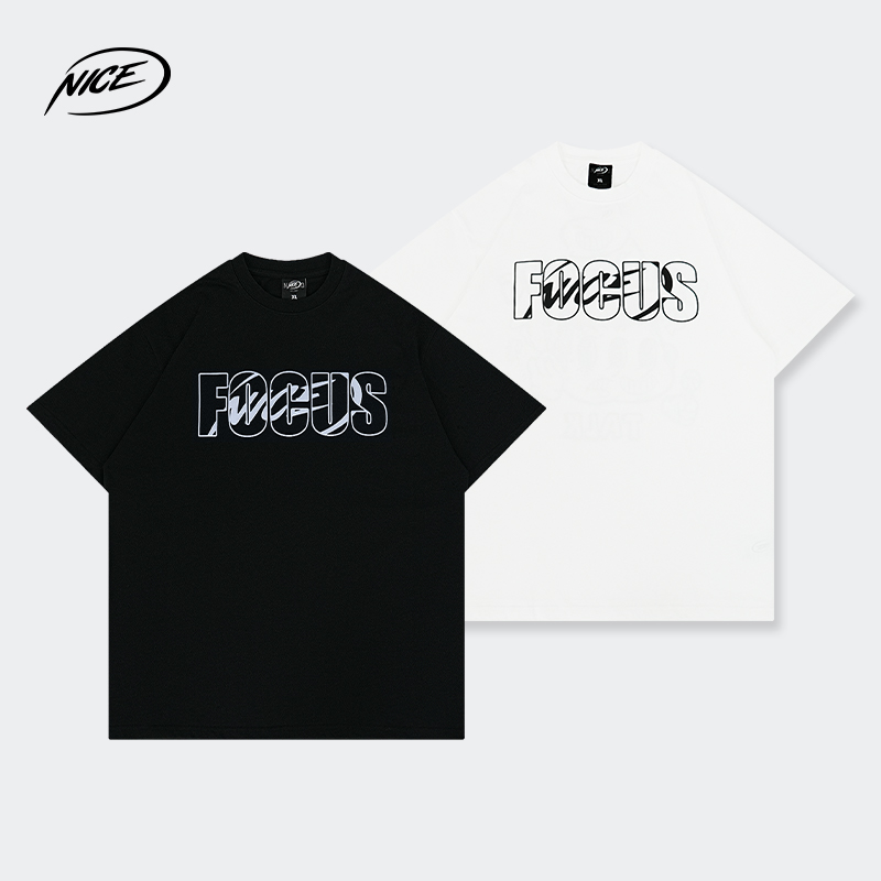 NICEID NICE FOCUS圆领运动美式T恤百搭潮流宽松小领口短袖男女 - 图3