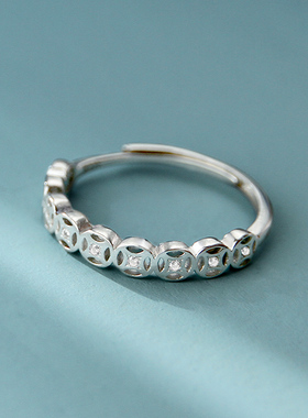 925银复古铜钱戒指时尚个性小众