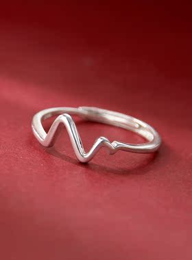 925银简约款心电图戒指时尚个性