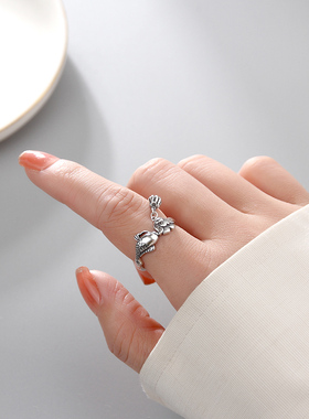 925银锦鲤莲花戒指时尚个性免摘