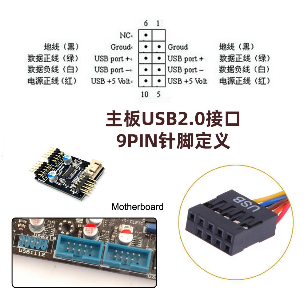 NVME 台式机主板9Pin转双USB 2.0两口A型公头扩展线 双口延长线U2-128 - 图3