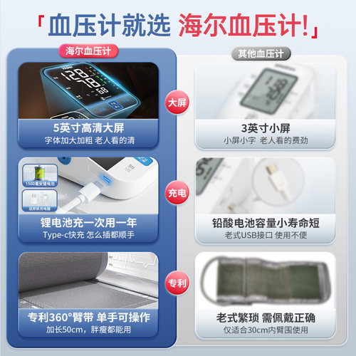 海尔血压计家用电子臂式测量仪医用高精准医院专用量血压测压仪器 - 图1