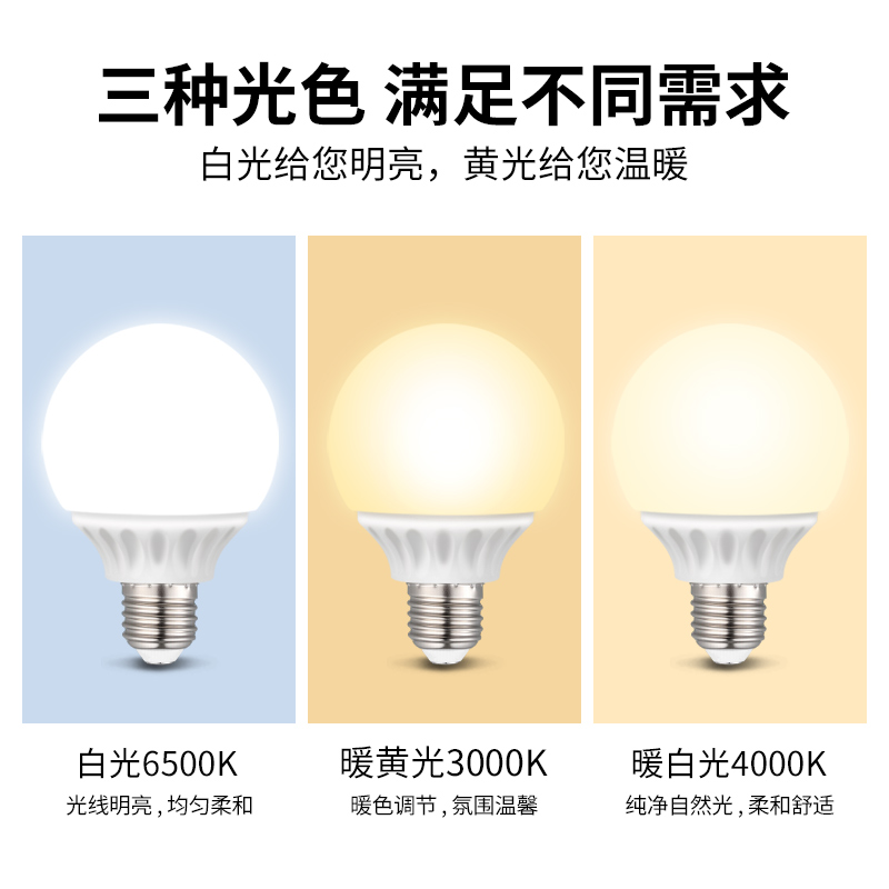 灯泡螺口led灯龙珠灯泡e27节能灯三色变光灯白光暖光家用吊灯光源