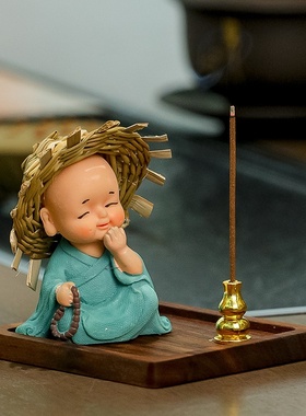 2025禅意香炉草帽新潮家居摆件轻奢创意和尚茶桌办公室客厅