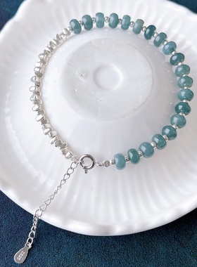 天然A货蓝水翡翠手串通体925银中国风冰透算盘珠小红书礼物批发