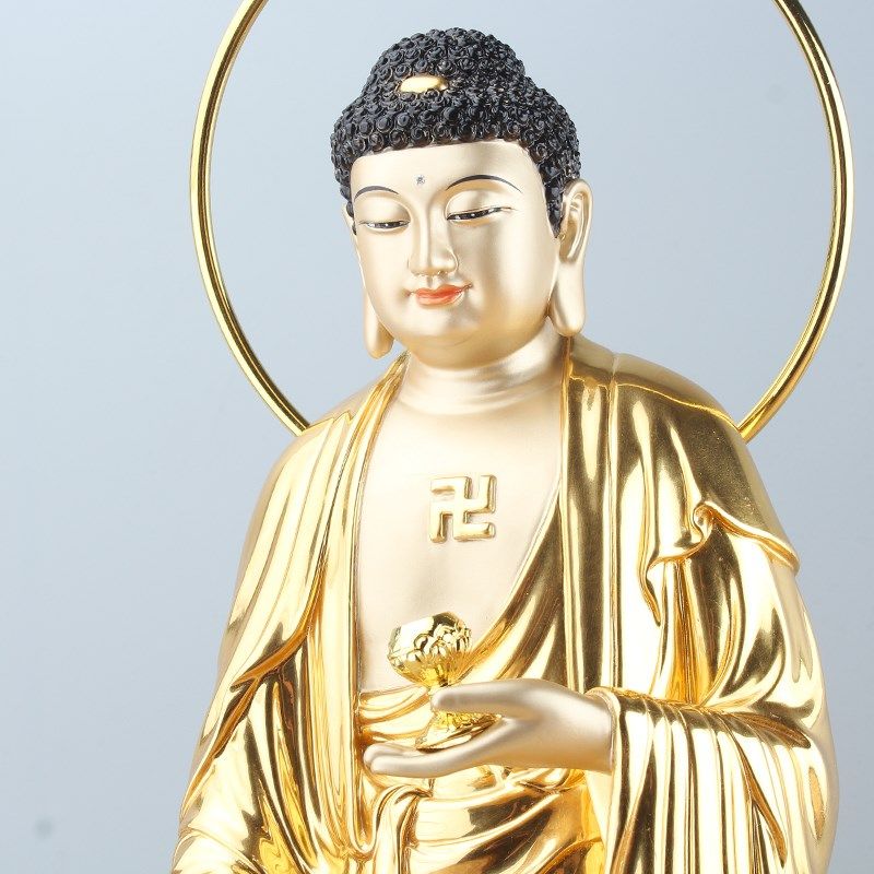 贺玉吉西方三圣摆件纯铜贴金佛像 贺玉吉摆件