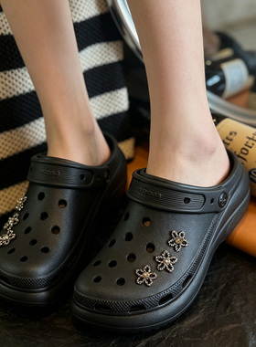 MKOP洞洞鞋配饰高级感鞋扣配件黑底闪钻小花鞋花适配Crocs/Crocs