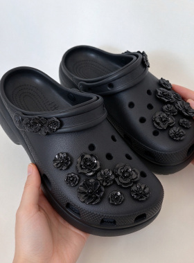 MKOP洞洞鞋配饰高级感鞋扣配件哑光黑色立体鞋花适配Cross/Crocs