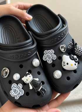 MKOP洞洞鞋配饰高级感鞋扣配件暗黑风Kitty鞋花扣适配Cross/Crocs