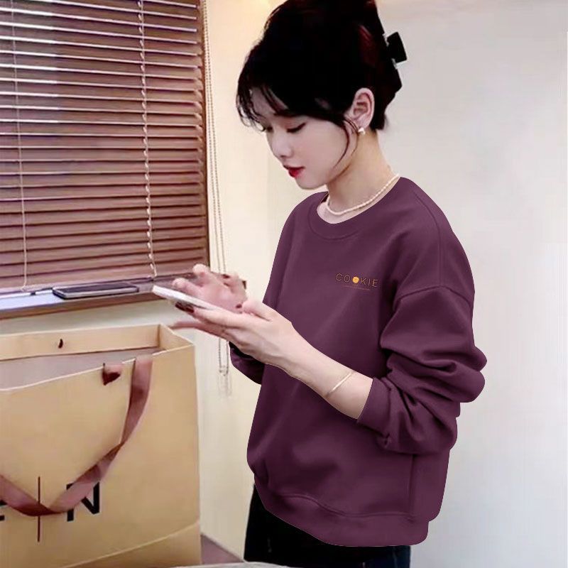 精品华棉短款长袖卫衣女秋冬新款宽松洋气圆领大码印花上衣女ins - 图2