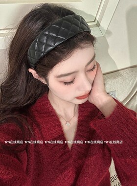 韩系ins甜酷格纹皮质发箍女2025新款高颅顶发箍洋派百搭头饰发饰
