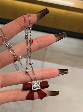 气质甜美闪钻蝴蝶结项链