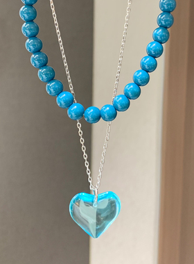 SHOWDIGU冰河蓝色爱心串珠项链