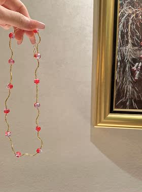 showdigu粉色琉璃项链