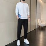 Демисезонный брендовый спортивный костюм, лонгслив, толстовка, комплект, свободный крой, круглый воротник